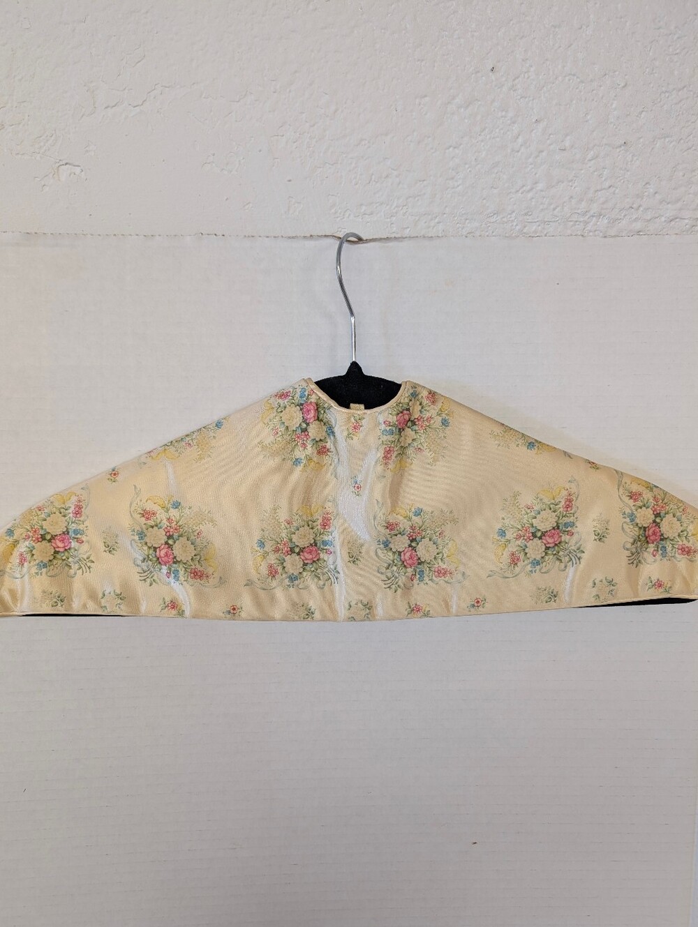 Vintage Hanger Cover in Cream and Pastel Bouquet Satin Fabric 1940's